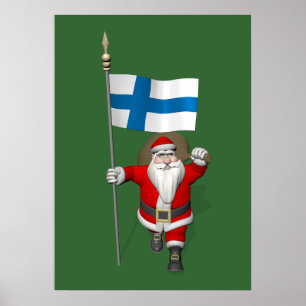 Santa Claus With Ensign Of Finland Poster