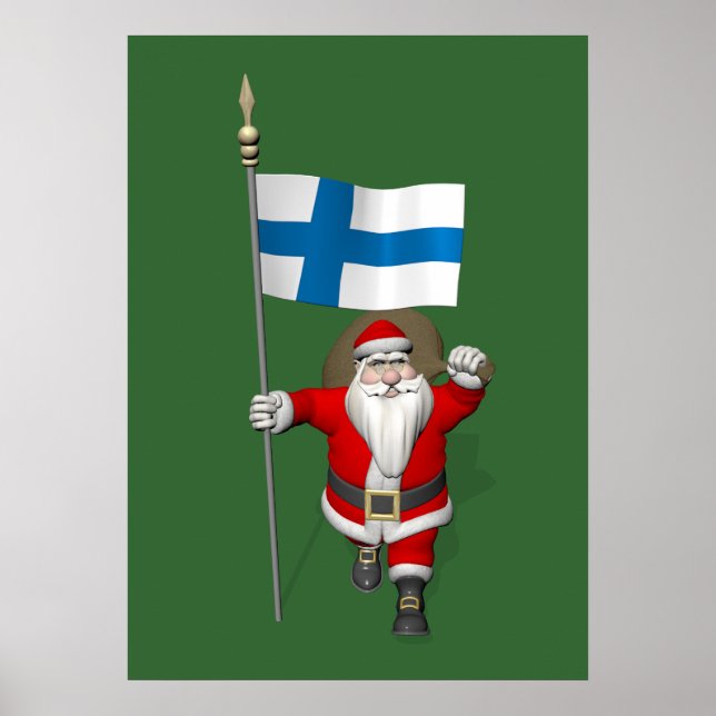 Santa Claus With Ensign Of Finland Poster (Front)
