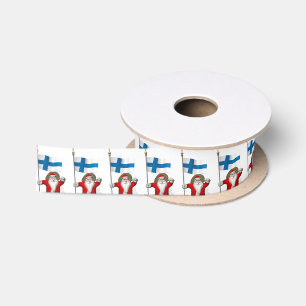 Santa Claus With Ensign Of Finland Suomi Satin Ribbon