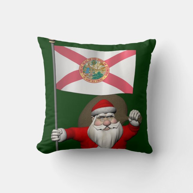 Santa Claus With Ensign Of Florida Cushion (Front)