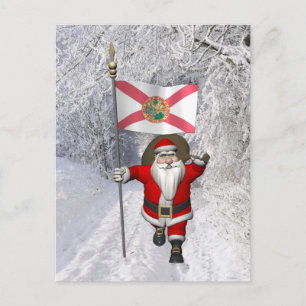 Santa Claus With Ensign Of Florida Holiday Postcard