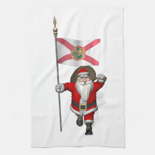 Santa Claus With Ensign Of Florida Tea Towel