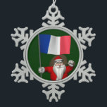 Santa Claus With Ensign Of France Snowflake Pewter Christmas Ornament<br><div class="desc">background colour can be changed: CUSTOMIZE it
 Père Noël  (father christmas)  visiting the european country proudly bearing the tricolour
 Joyeux Noël et bonne année!</div>