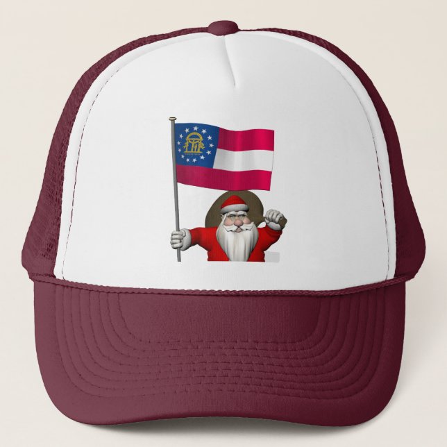 Santa Claus With Ensign Of Georgia Trucker Hat (Front)