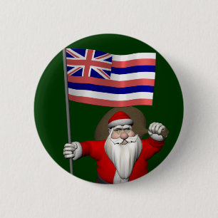 Santa Claus With Ensign Of Hawaii 6 Cm Round Badge