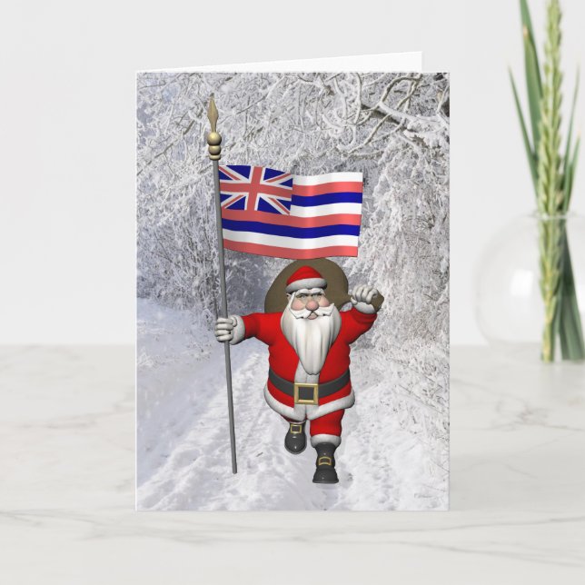 Santa Claus With Ensign Of Hawaii Holiday Card (Front)