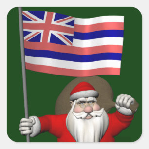 Santa Claus With Ensign Of Hawaii Square Sticker