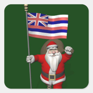 Santa Claus With Ensign Of Hawaii Sticker