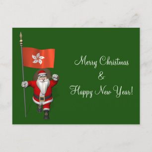 Santa Claus With Ensign Of Hong Kong Holiday Postcard