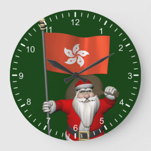 Santa Claus With Ensign Of Hong Kong Large Clock