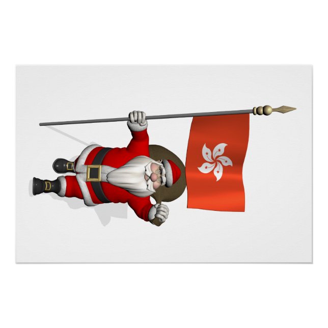 Santa Claus With Ensign Of Hong Kong Poster (Front)