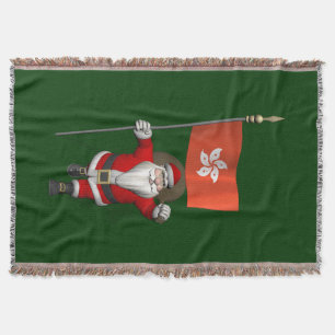 Santa Claus With Ensign Of Hong Kong Throw Blanket