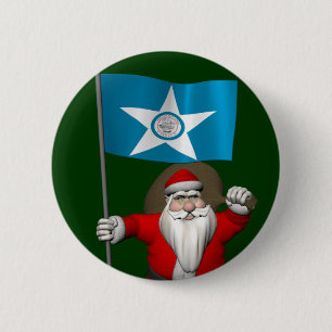 Santa Claus With Ensign Of  Houston 6 Cm Round Badge