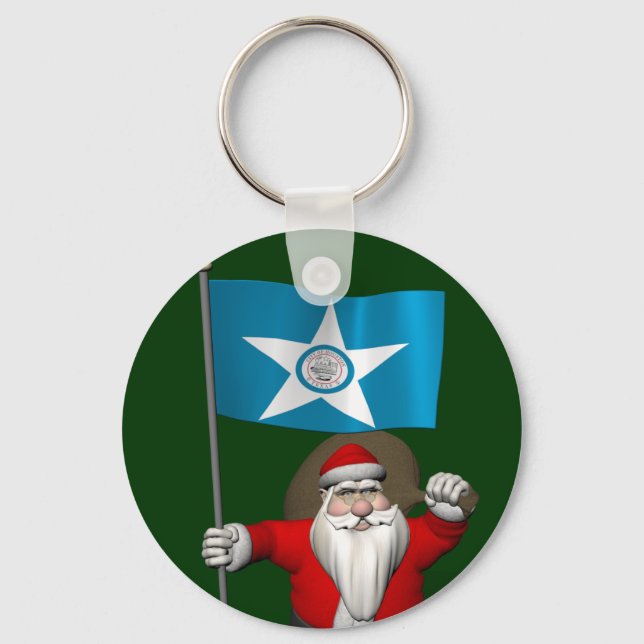 Santa Claus With Ensign Of  Houston Key Ring (Front)