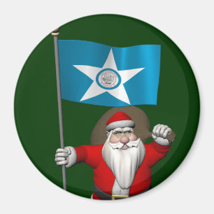 Santa Claus With Ensign Of Houston Magnet