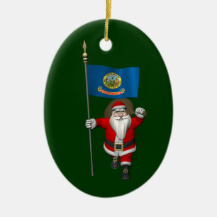 Santa Claus With Ensign Of Idaho Ceramic Tree Decoration