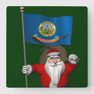 Santa Claus With Ensign Of Idaho Square Wall Clock