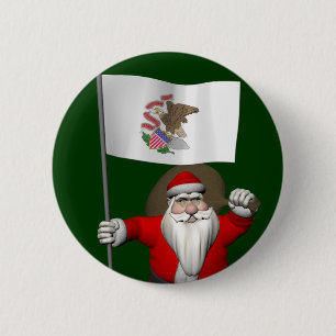 Santa Claus With Ensign Of Illinois 6 Cm Round Badge