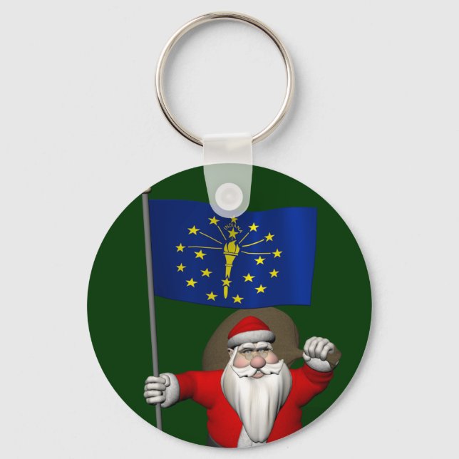Santa Claus With Ensign Of Indiana Key Ring (Front)