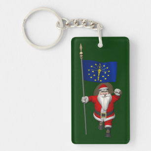 Santa Claus With Ensign Of Indiana Key Ring