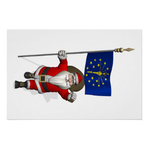 Santa Claus With Ensign Of Indiana Poster