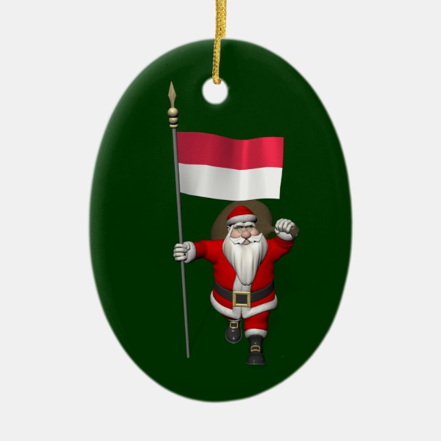 Santa Claus With Ensign Of Indonesia Ceramic Tree Decoration (Front)