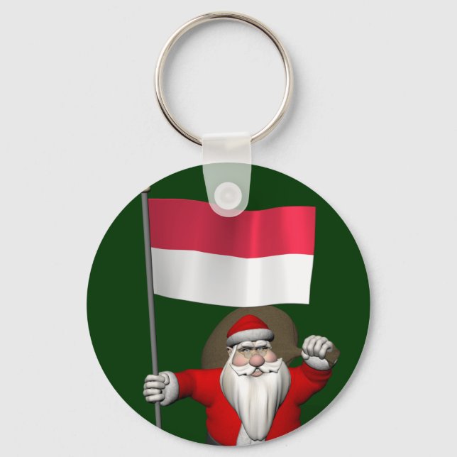 Santa Claus With Ensign Of Indonesia Key Ring (Front)