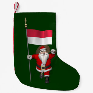 Santa Claus With Ensign Of Indonesia Small Christmas Stocking