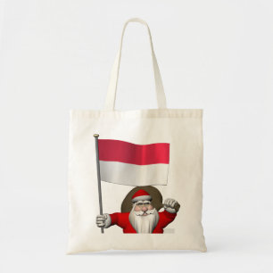 Santa Claus With Ensign Of Indonesia Tote Bag
