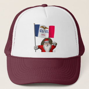Santa Claus With Ensign Of Iowa Trucker Hat