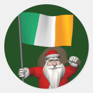 Santa Claus With Ensign Of Ireland Classic Round Sticker