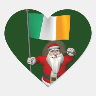 Santa Claus With Ensign Of Ireland Heart Sticker
