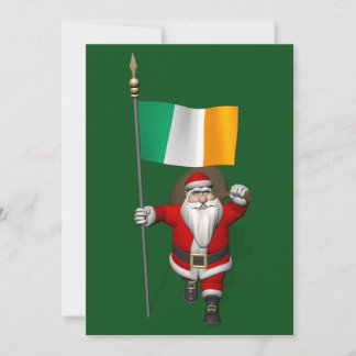 Santa Claus With Ensign Of Ireland Holiday Card
