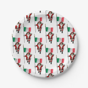 Santa Claus With Ensign Of Italy Paper Plate