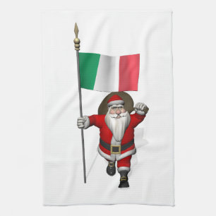 Santa Claus With Ensign Of Italy Tea Towel