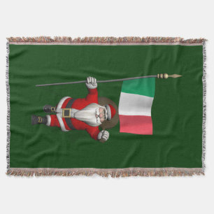 Santa Claus With Ensign Of Italy Throw Blanket