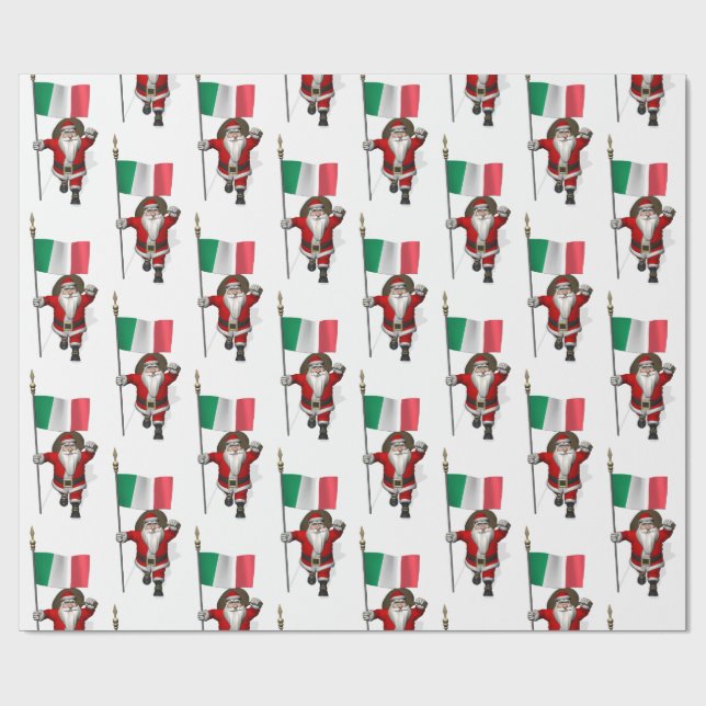 Santa Claus With Ensign Of Italy Wrapping Paper (Flat)