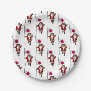 Santa Claus With Ensign Of Japan Paper Plate