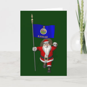 Santa Claus With Ensign Of Kansas Holiday Card