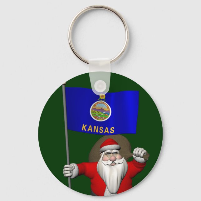 Santa Claus With Ensign Of Kansas Key Ring (Front)