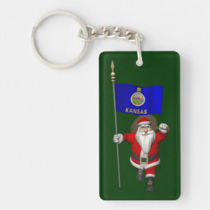 Santa Claus With Ensign Of Kansas Key Ring