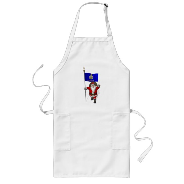 Santa Claus With Ensign Of Kansas Long Apron (Front)