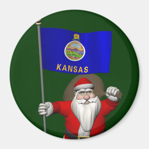 Santa Claus With Ensign Of Kansas Magnet