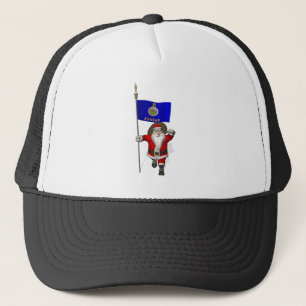 Santa Claus With Ensign Of Kansas Trucker Hat