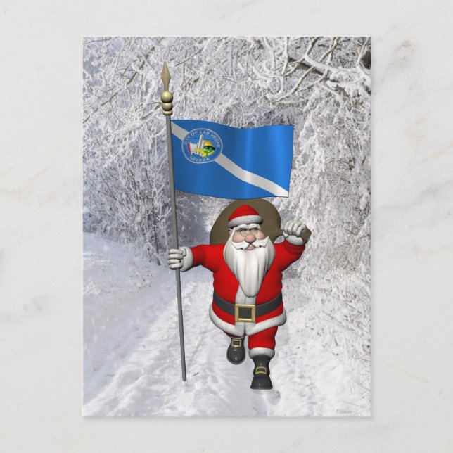 Santa Claus With Ensign Of Las Vegas Holiday Postcard (Front)