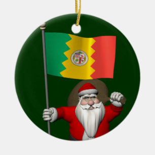 Santa Claus With Ensign Of Los Angeles Ceramic Tree Decoration