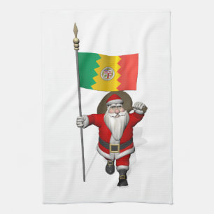 Santa Claus With Ensign Of Los Angeles Tea Towel