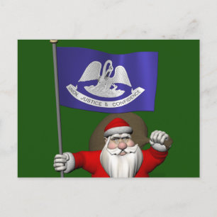 Santa Claus With Ensign Of  Louisiana Holiday Postcard