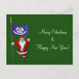 Santa Claus With Ensign Of Louisiana Holiday Postcard