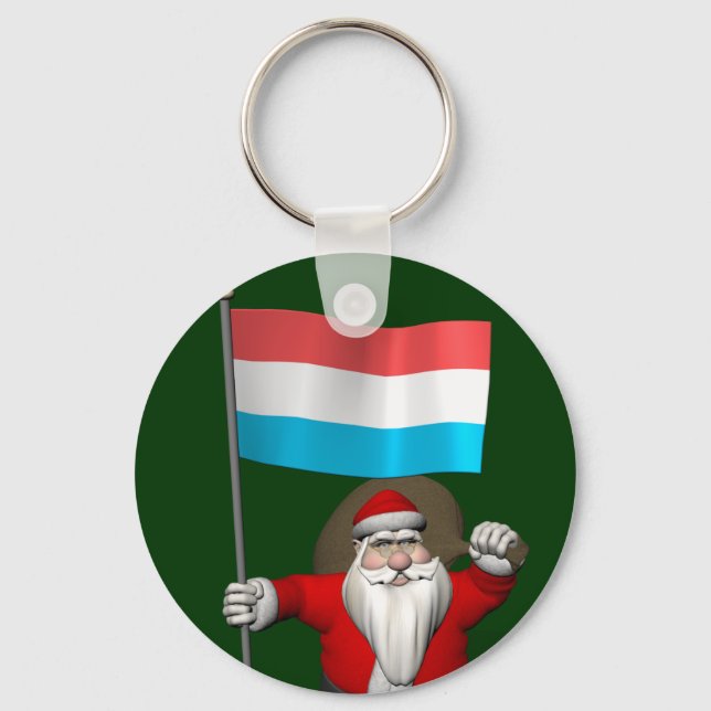 Santa Claus With Ensign Of Luxembourg Key Ring (Front)